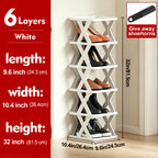 Stackable Shoe Rack Organizer 6 or 9 Tier – Plastic Vertical Shoe Shelf for Entryway, Hallway, Bedroom & Closet, Holds 6–9 Pairs, Easy Assembly, Black or White
