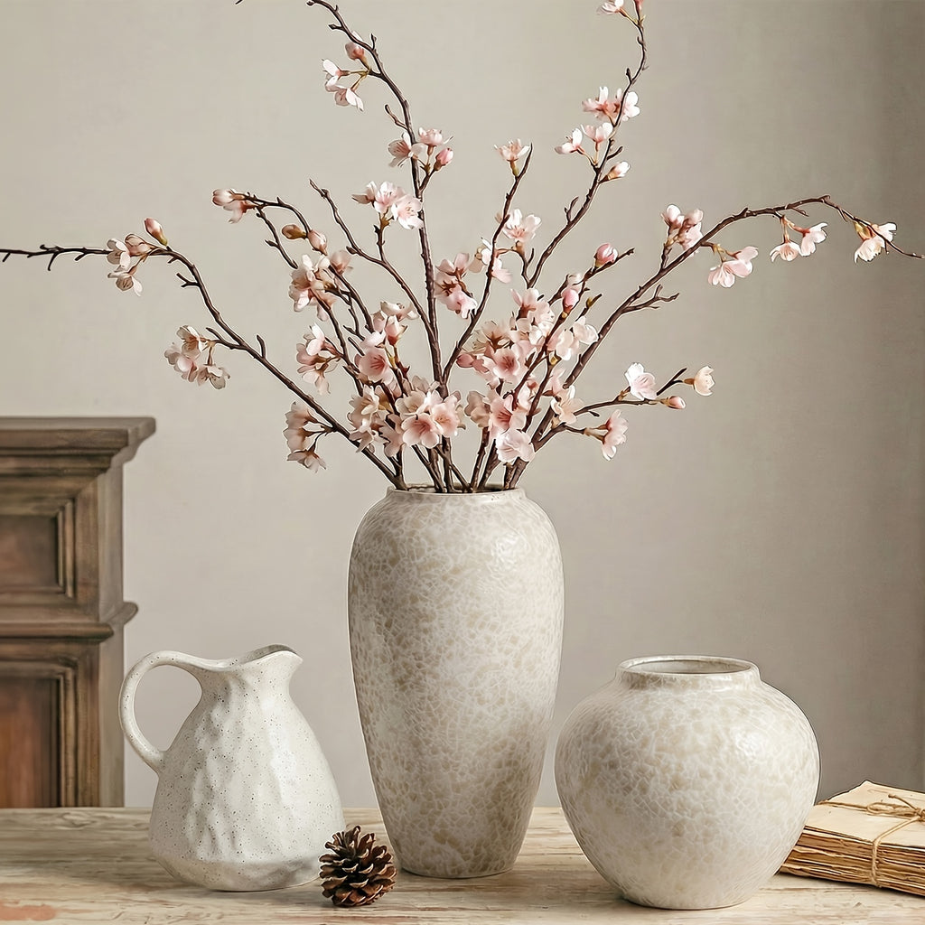 Large Ceramic Flower Vase Farmhouse Rustic – 13" Tall Table Vase for Living Room, Bedroom, Kitchen & Office, Vintage Boho Home Decor for Bookshelf, Fireplace, Coffee Desk & Dining Table Centerpiece