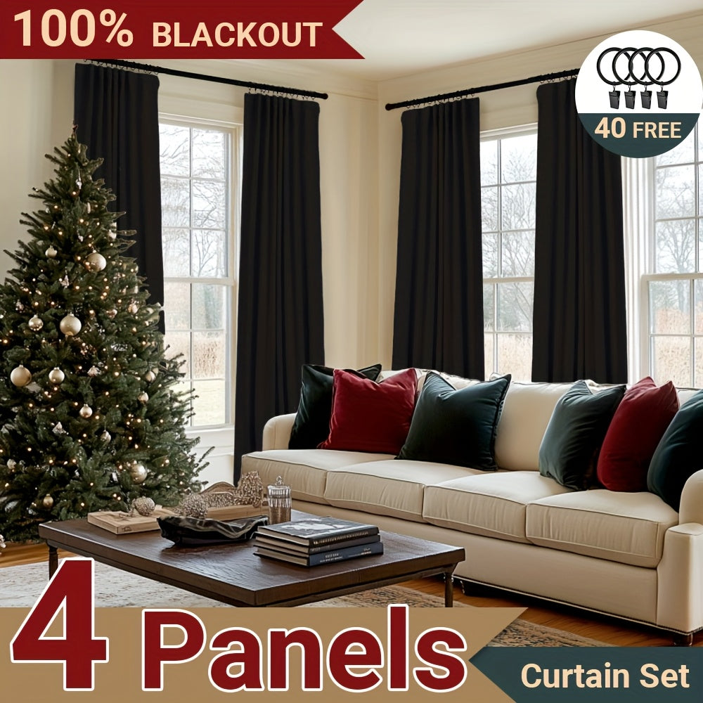 100% Blackout Faux Linen Curtains 4 Panels - Thermal Insulated Drapes with Clip Rings or Rod Pocket, Extra Wide 50" Panels for Bedroom Living Room, 10 Colors 4 Lengths
