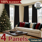 100% Blackout Faux Linen Curtains 4 Panels - Thermal Insulated Drapes with Clip Rings or Rod Pocket, Extra Wide 50" Panels for Bedroom Living Room, 10 Colors 4 Lengths