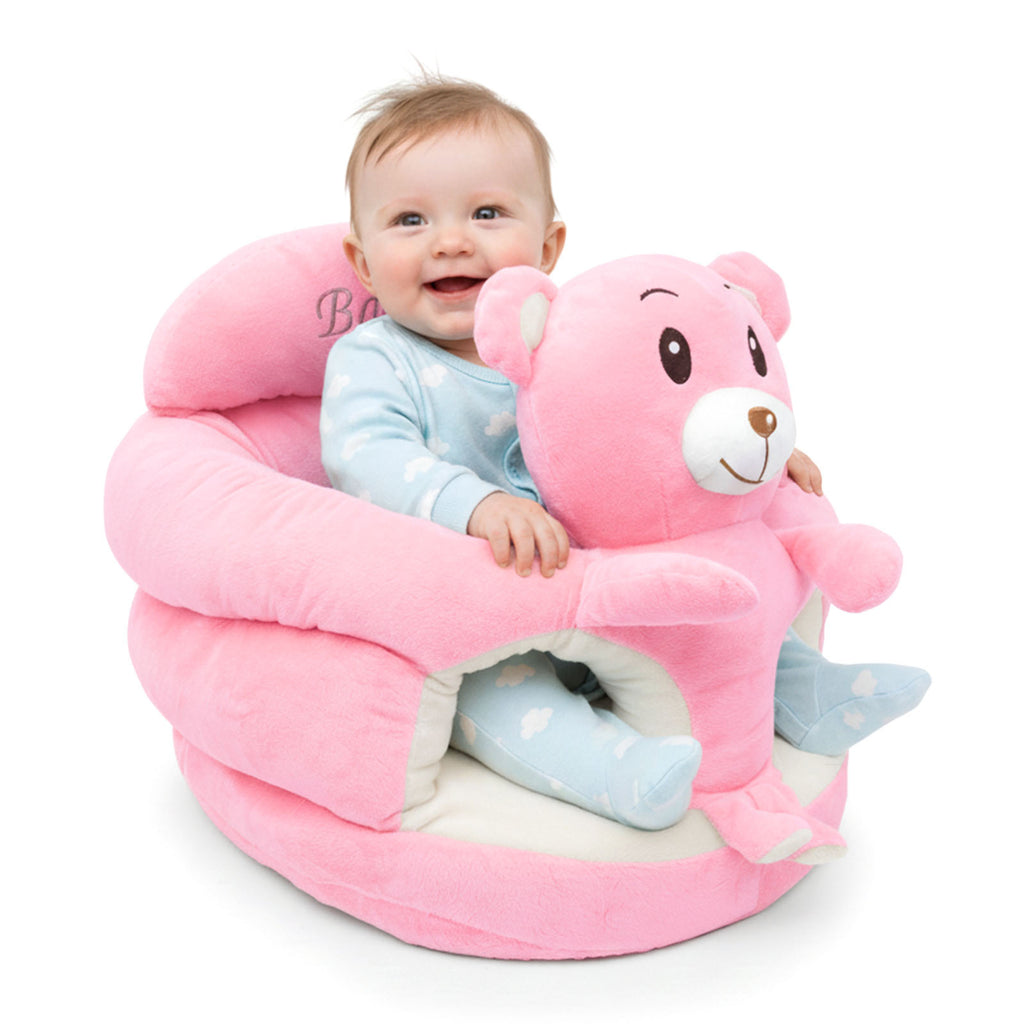Baby Support Seat Plush Animal Infant Lounger – Ultra-Soft Cushioned Tummy Time Seat for Babies & Toddlers, Non-Toxic Fabric, No Assembly, Elephant Grey, Bear Pink & Bear Khaki
