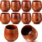 Wooden Tea Cups Set of 10 | Japanese Solid Wood Coffee Mugs 6oz Natural Drinking Teacup for Milk Hot Drinks Home & Kitchen