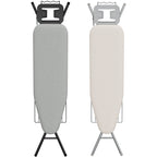 Full-Size Foldable Ironing Board Height-Adjustable – Heavy-Duty Steel Legs, 4-Layer Padding, Iron Rest, Cord Holder & Storage Rack for Laundry Room, Living Room & Dorm | Beige & Gray