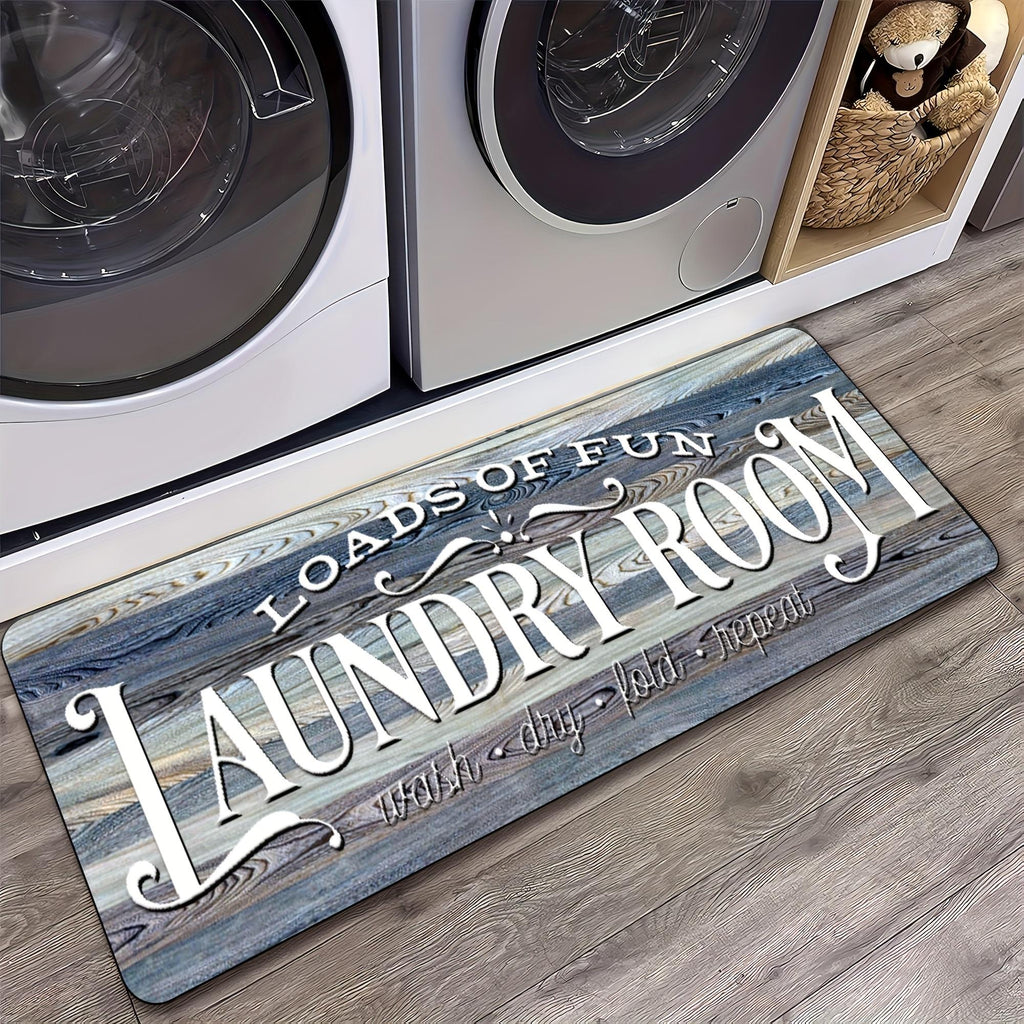 Laundry Room Mat Non-Slip Runner Rug Machine Washable Text Design – Anti-Skid Comfort Standing Mat for Laundry, Kitchen, Bathroom & Porch | Multiple Sizes