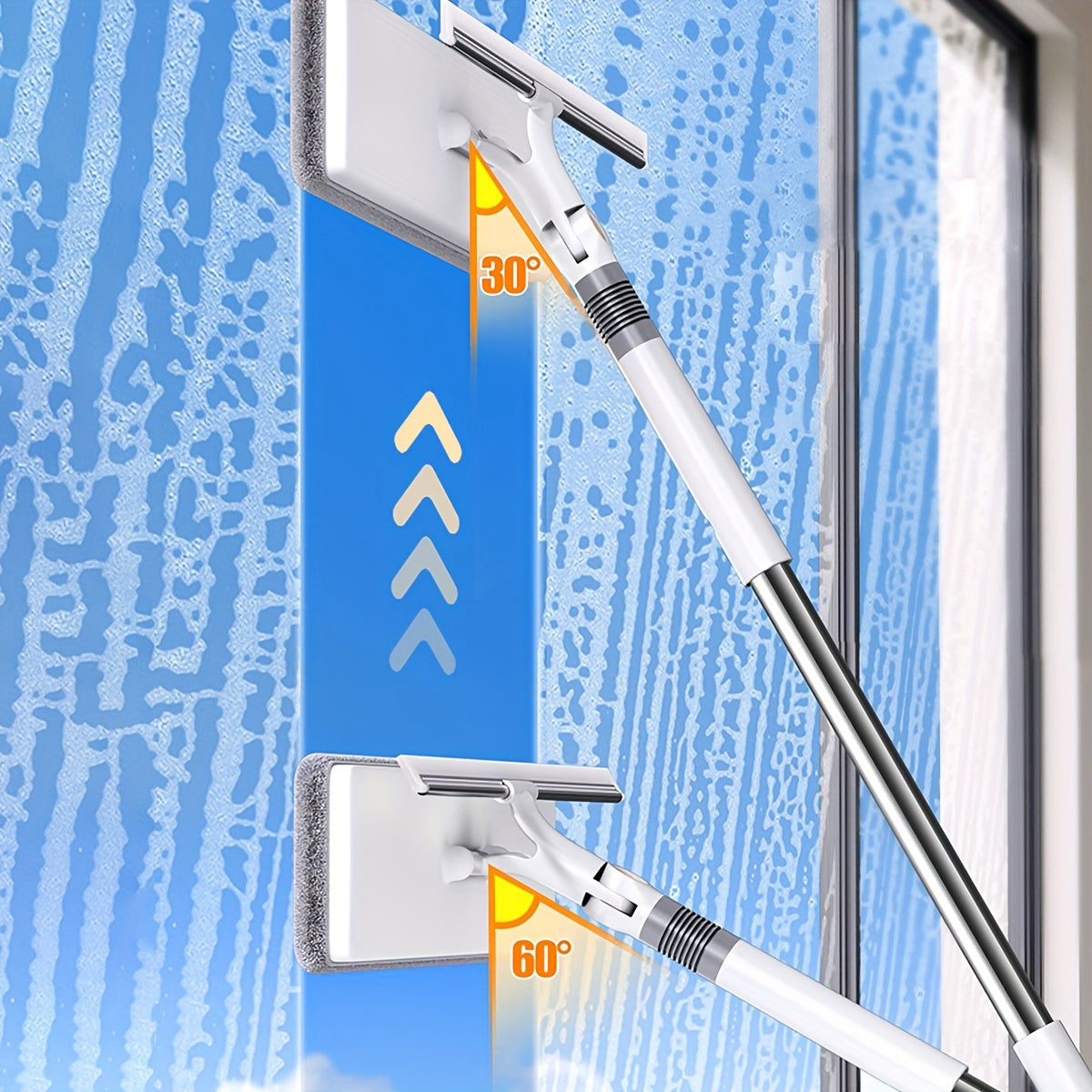 Window Squeegee Cleaner with Extendable Long Handle, 2-in-1 Scrubber & Squeegee Set for Glass, Car Windshield, Floors & High Windows – Streak-Free, Wet & Dry Use, Microfiber Cloth Included