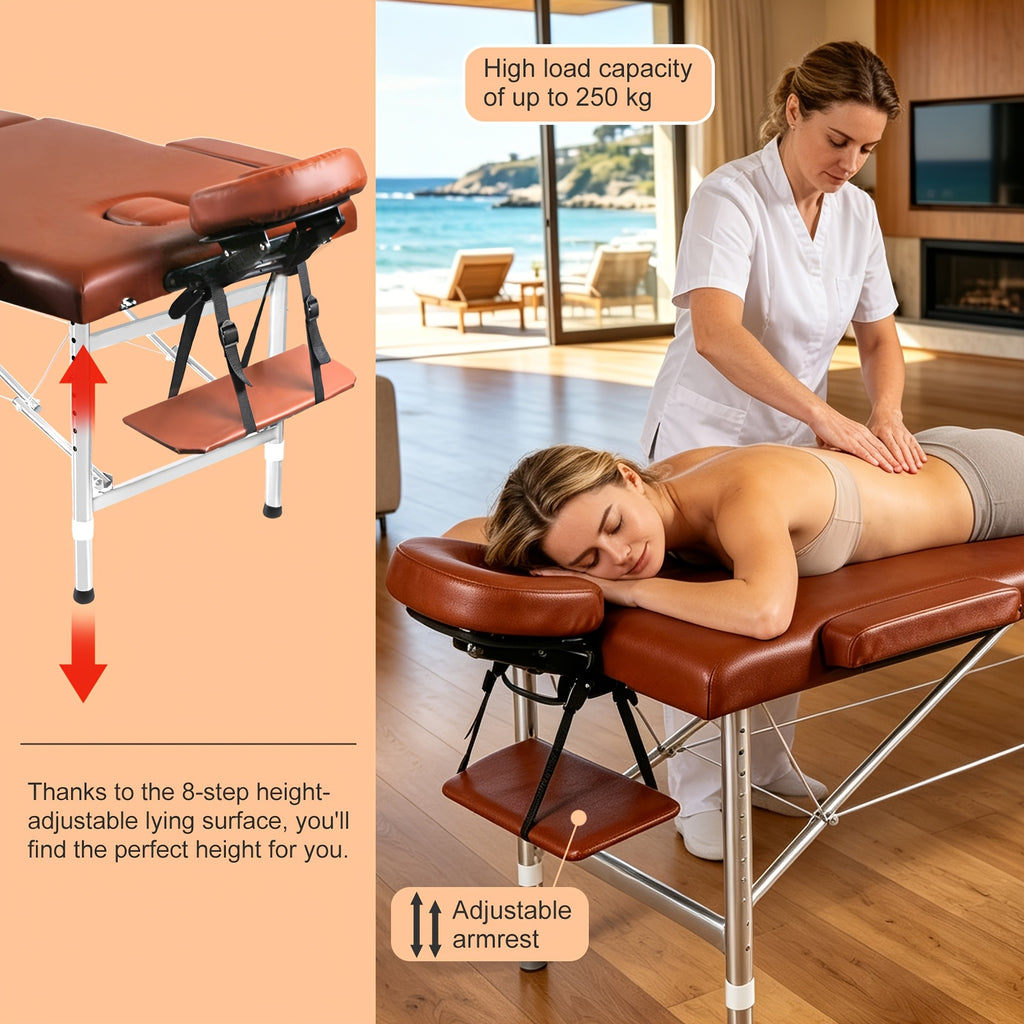 Portable Folding Massage Table Professional Lash Bed, Height Adjustable 8-Level Aluminium Legs, 30.9" Wide Tiltable Headrest for Spa Salon Tattoo Home Beauty