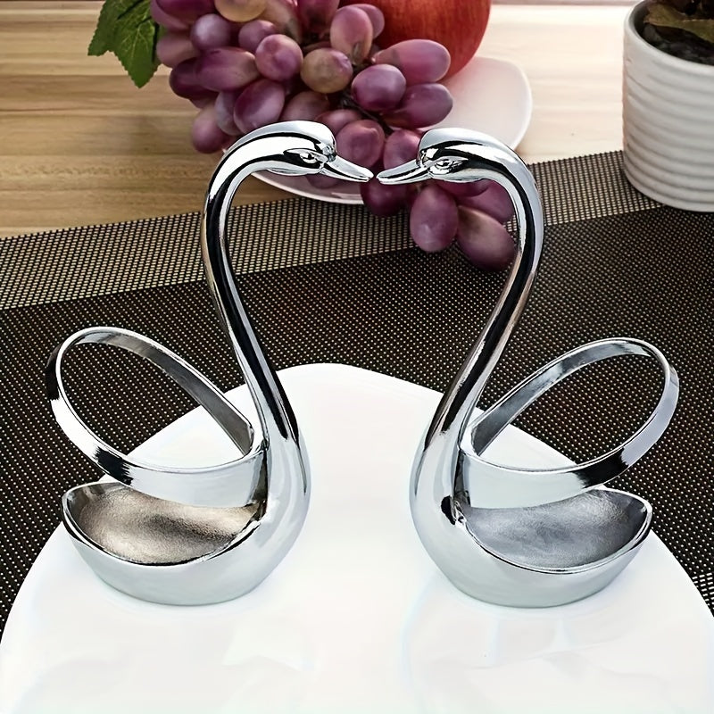 Swan-Shaped Stainless Steel Cutlery Rack with Fork & Spoon Set 7-Piece – Elegant Decorative Silverware Holder for Holiday Table Decor, Christmas, Halloween & Gifts
