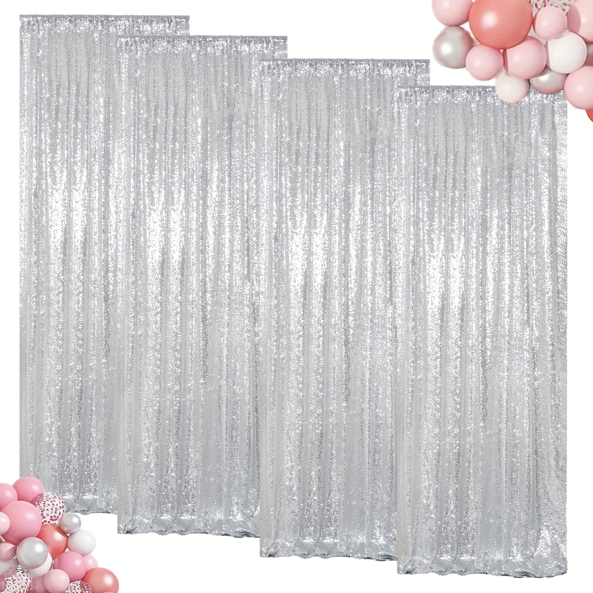 Sequin Backdrop Curtains 4 Panels 2FT x 8FT Glitter Party Decorations for Wedding Birthday Photo Booth Stage Background 30+ Colors