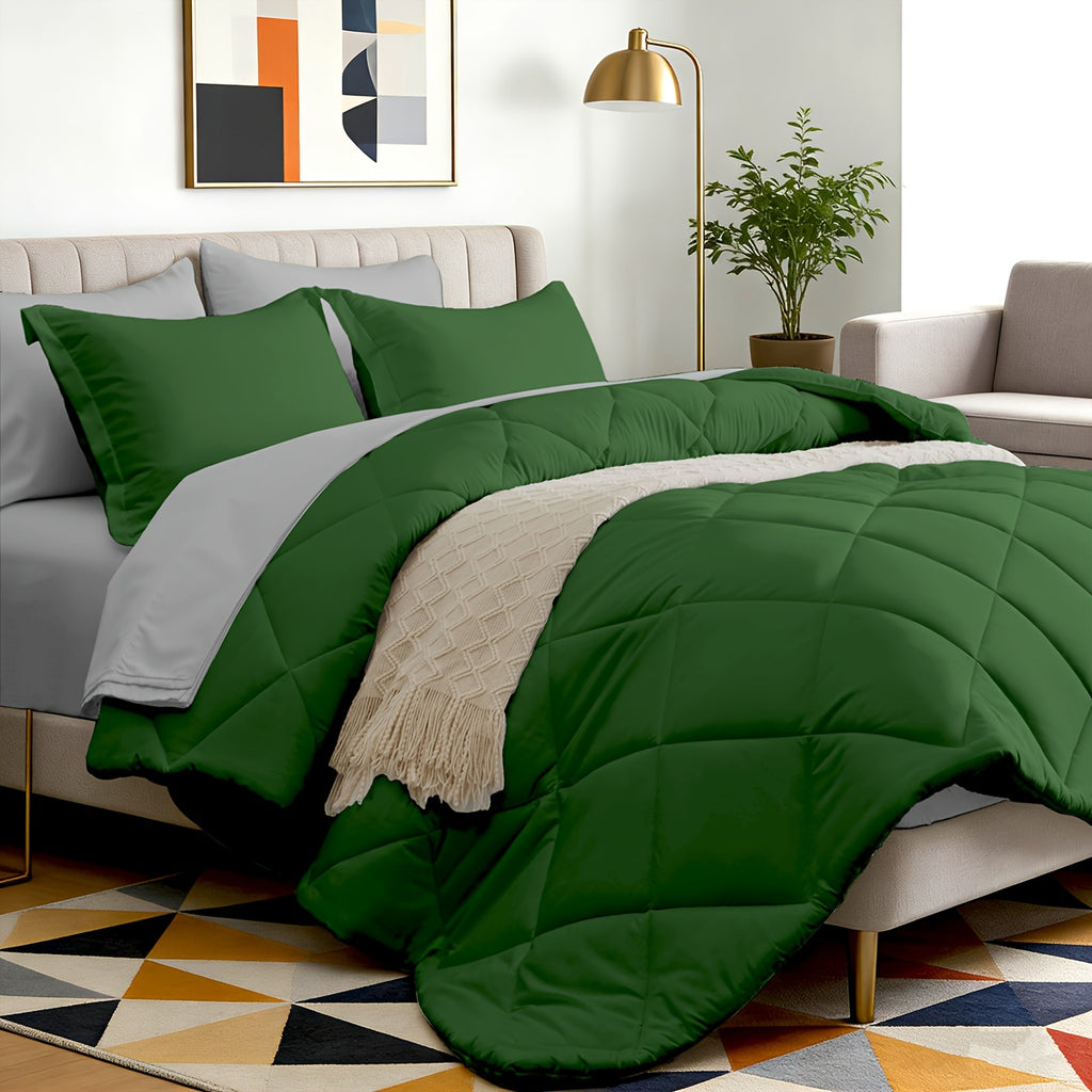 Bed in a Bag 7-Piece Double-Sided Checked Comforter Set – Ultra Soft Fluffy All Season Bedding with Flat Sheet Fitted Sheet Pillowcases Shams, Twin XL Full Queen King