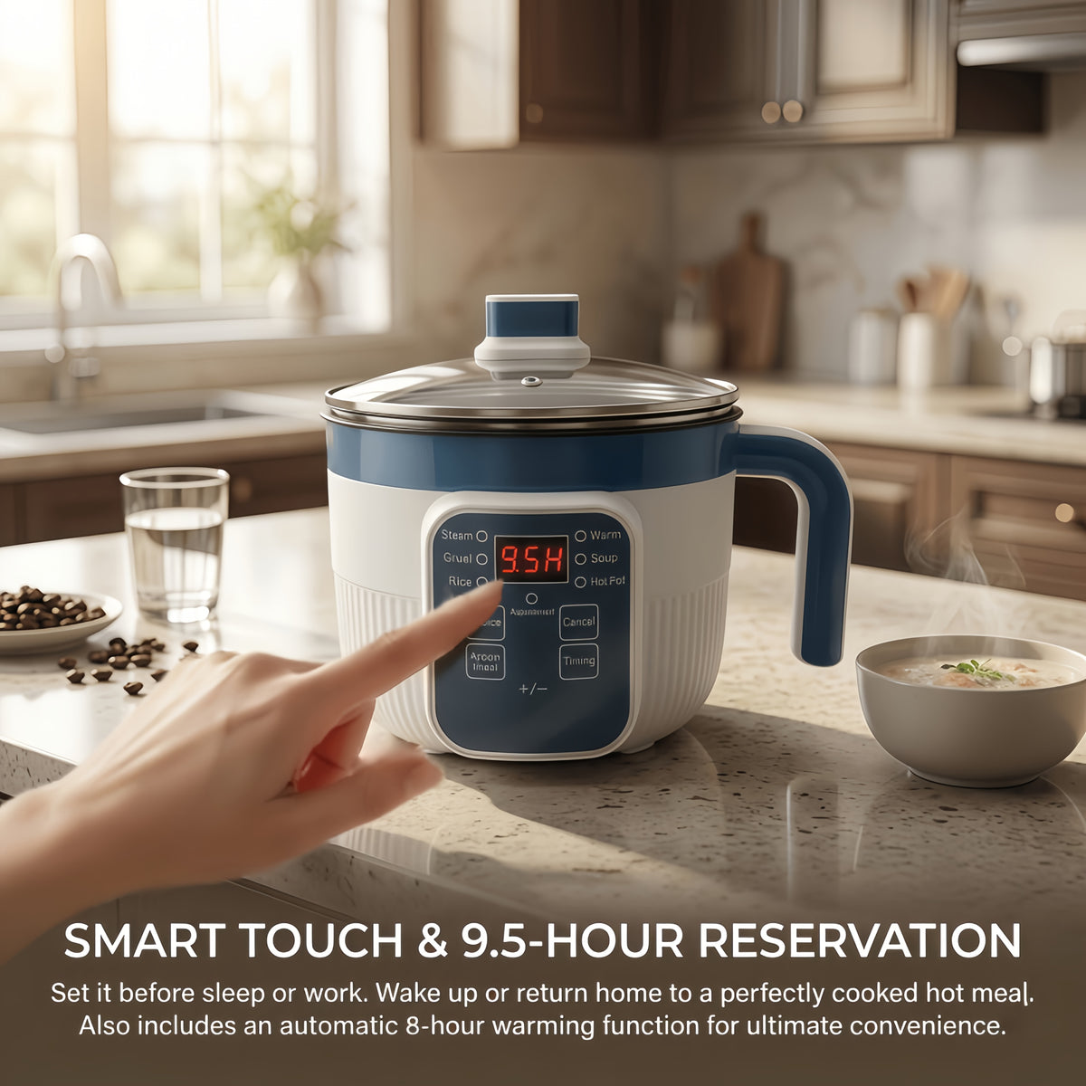 Electric Rice Cooker 6-Cup 6-in-1 with Auto Keep-Warm, 6 Cooking Modes – Rice, Soup, Pasta, Steak & More, Optional Steaming Rack
