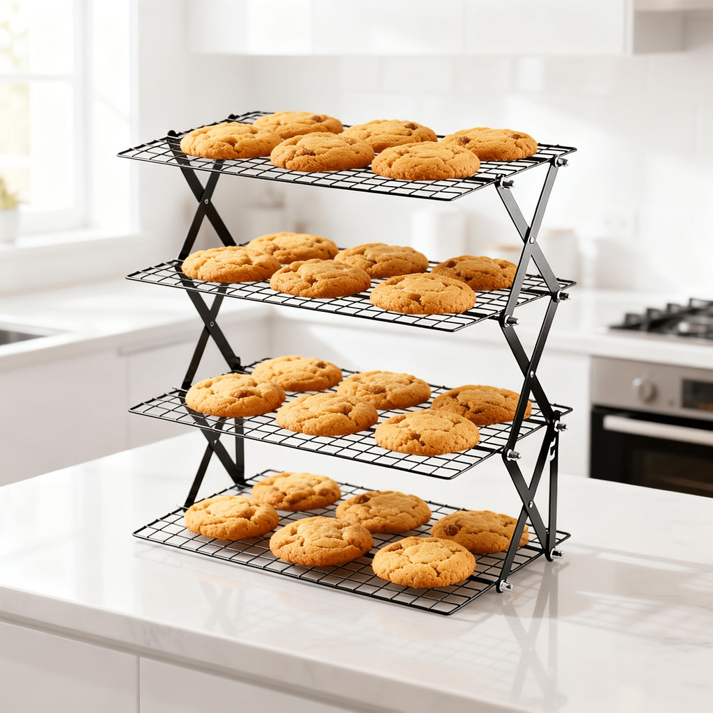 Foldable Cooling Rack Set with Baking Tools – Stackable Oven Cookie Cake Drying Rack, 3/4/5 Piece with Silicone Spatula, Egg Beater & More, Holiday Baking Gift