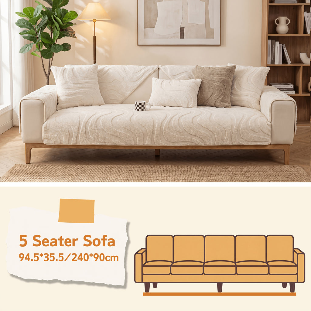 Velvet Sofa Cover Non-Slip Washable Plush Couch Slipcover Pet Friendly Thick Padded Furniture Protector 1 2 3 4 5 Seat Living Room Bedroom