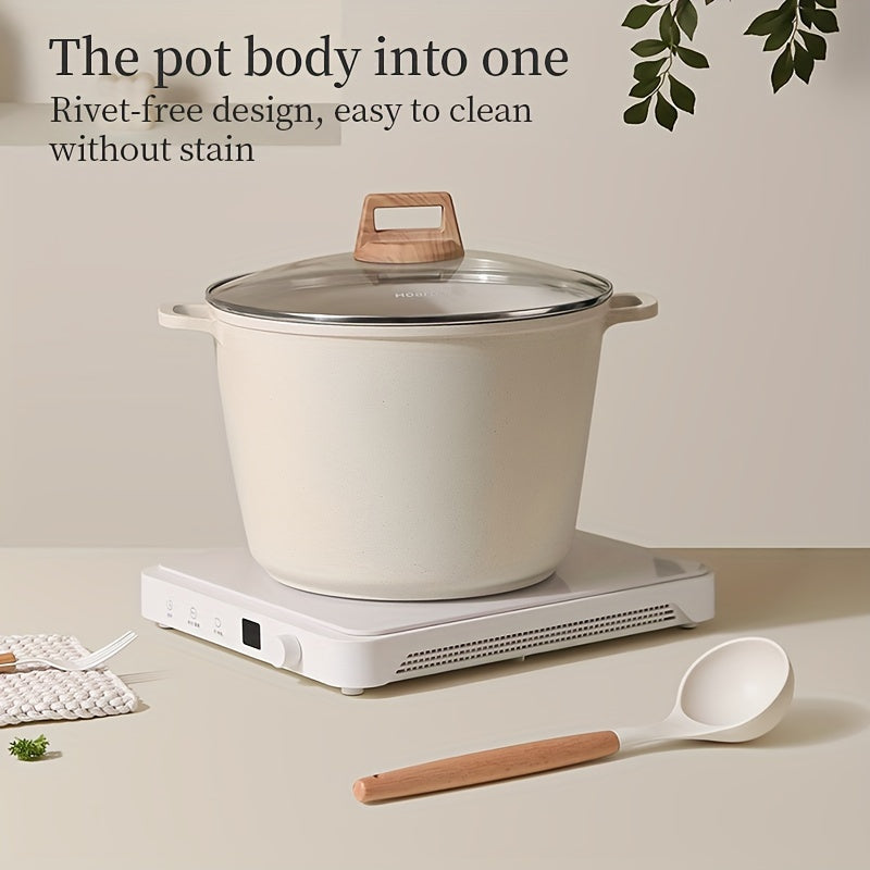 Non-Stick Stock Pot 10.5QT Large Capacity with Lid Induction Compatible All Stovetops Easy Clean for Soups Stews Pasta Family Cooking White Black
