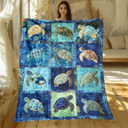 Turtle Print Flannel Throw Blanket – Soft Lightweight Digital Print Ocean Turtle Design, 3 Sizes for Sofa Bed Chair Home Decor & Travel