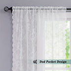 Vintage Floral Lace Sheer Curtains 2 Panels - Yarn-Dyed Dotted Netting Rustic Pastoral Semi-Sheer, 59" Wide Light Filtering Machine Washable for Living Room Kitchen Door Outdoor Wedding, White Green Black