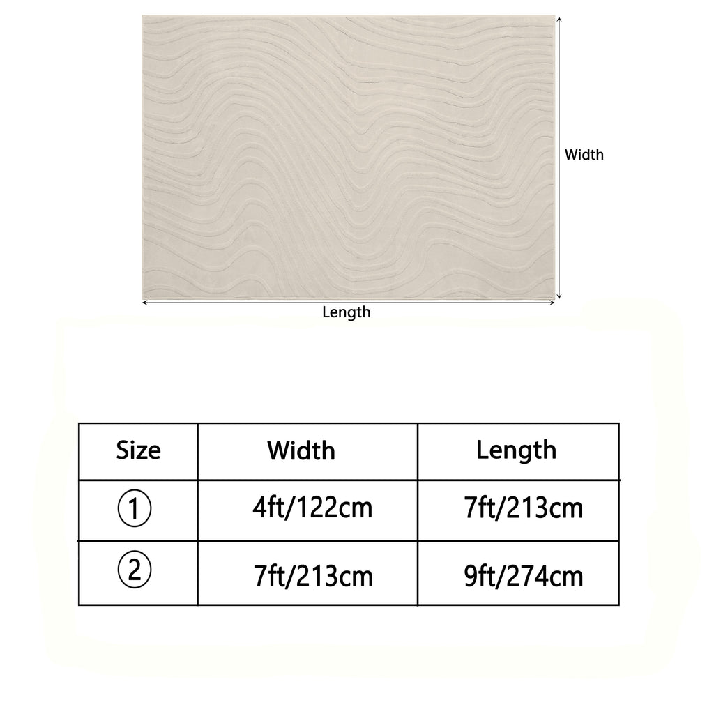 Soft Fluffy Arch Pattern Area Rug – Non-Slip Washable High-Low Pile Geometric Carpet for Living Room, Bedroom & Dining Room, Beige, Multiple Sizes