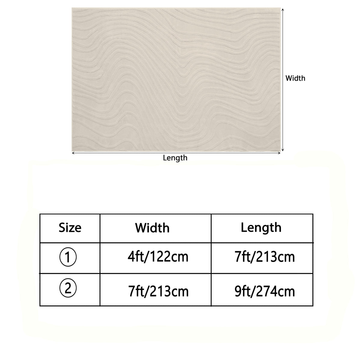 Soft Fluffy Arch Pattern Area Rug – Non-Slip Washable High-Low Pile Geometric Carpet for Living Room, Bedroom & Dining Room, Beige, Multiple Sizes