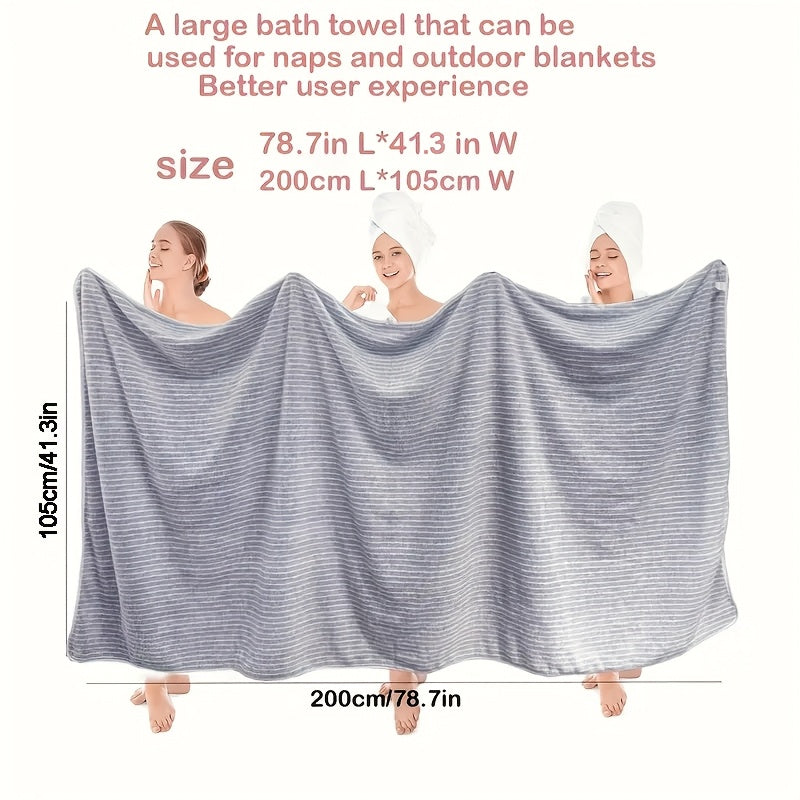 Extra Large Bath Towel 78x41 Inch – Striped Coral Fleece Quick-Dry Space Theme Towel, Absorbent Lint-Free Bath Sheet for Home Beach Outdoor, Holiday Gift