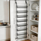 Door-Mounted Metal Storage Rack 6 or 8-Tier, Multi-Room Door-Hanging Organizer Shelf for Kitchen, Living Room, Bedroom, Laundry Room & Bathroom – Black or White