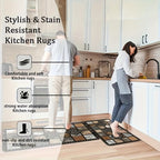 Diatomaceous Earth Kitchen Floor Mats 2-Piece Set – Vintage Plaid Absorbent Non-Slip Fast-Drying Rugs for Kitchen, Bathroom & Hallway
