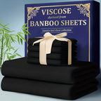 Bamboo Cooling Bed Sheet Set 4 Pcs - 2300TC Ultra Soft Breathable Deep Pocket Fitted Sheet Flat Sheet Pillowcases, Shrink Resistant All Season Bedding for Twin Full Queen King