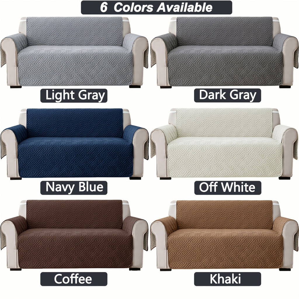 Quilted Sofa Cover One-Piece Cushion Slipcover with Anti-Slip Elastic Band – Pet-Friendly Scratch-Resistant Washable Removable Furniture Cover for Living Room Bedroom Hotel Home Decor