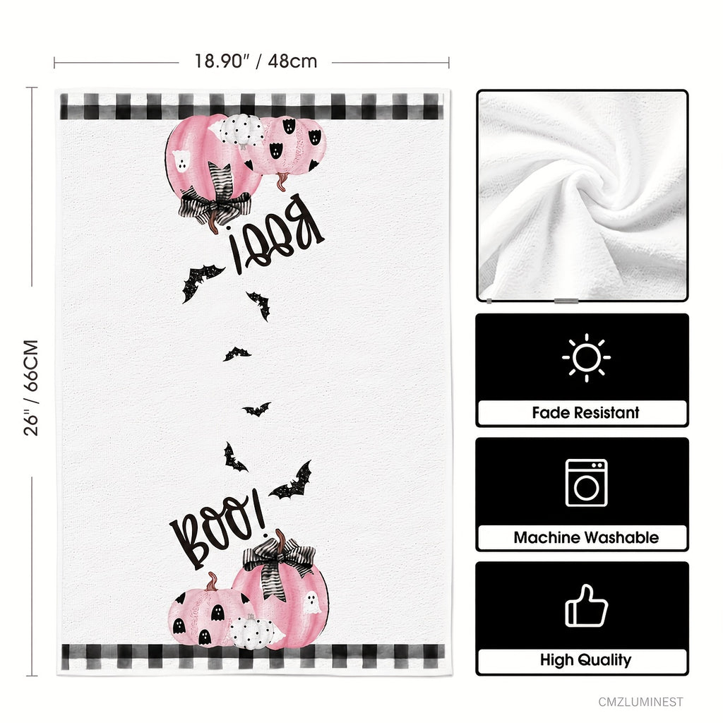 Halloween Kitchen Dish Towels Set of 4 - 18x26 Inch Black and Pink Pumpkin Ghost Design Kitchen Towels for Halloween Home and Kitchen Decoration - Festive Trick or Treat Towel Gift Set