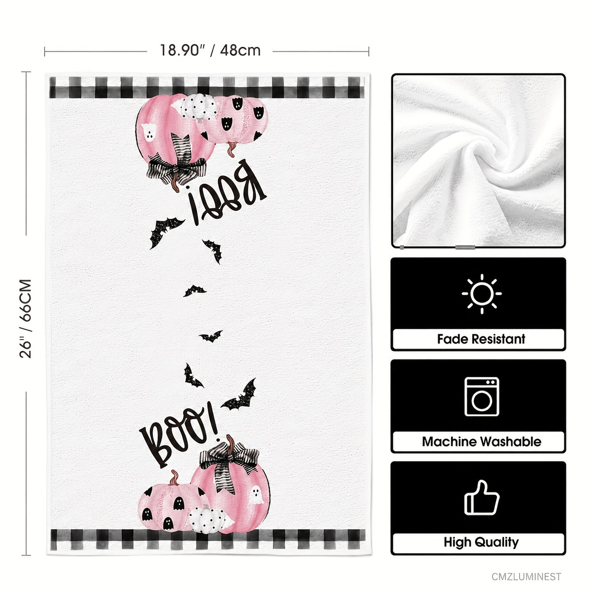 Halloween Kitchen Dish Towels Set of 4 - 18x26 Inch Black and Pink Pumpkin Ghost Design Kitchen Towels for Halloween Home and Kitchen Decoration - Festive Trick or Treat Towel Gift Set
