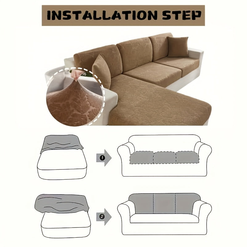 Green Plant Jacquard Sofa Cover Set 6 Piece High Elasticity Stretch Furniture Protector – Scratch Resistant Machine Washable Vintage Style – Beige, Burgundy, Green, Khaki, Grey