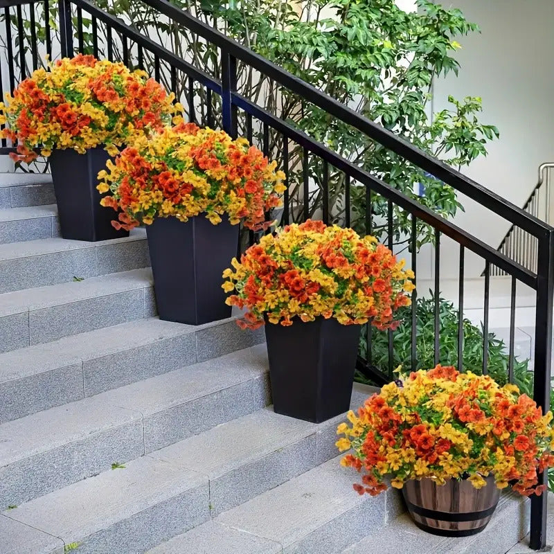 8-Pack Artificial Autumn Chrysanthemum Bouquets – UV-Resistant Non-Fading Faux Orange Fall Flowers for Home, Porch, Garden & Wedding Decor, Indoor Outdoor All-Season Decoration