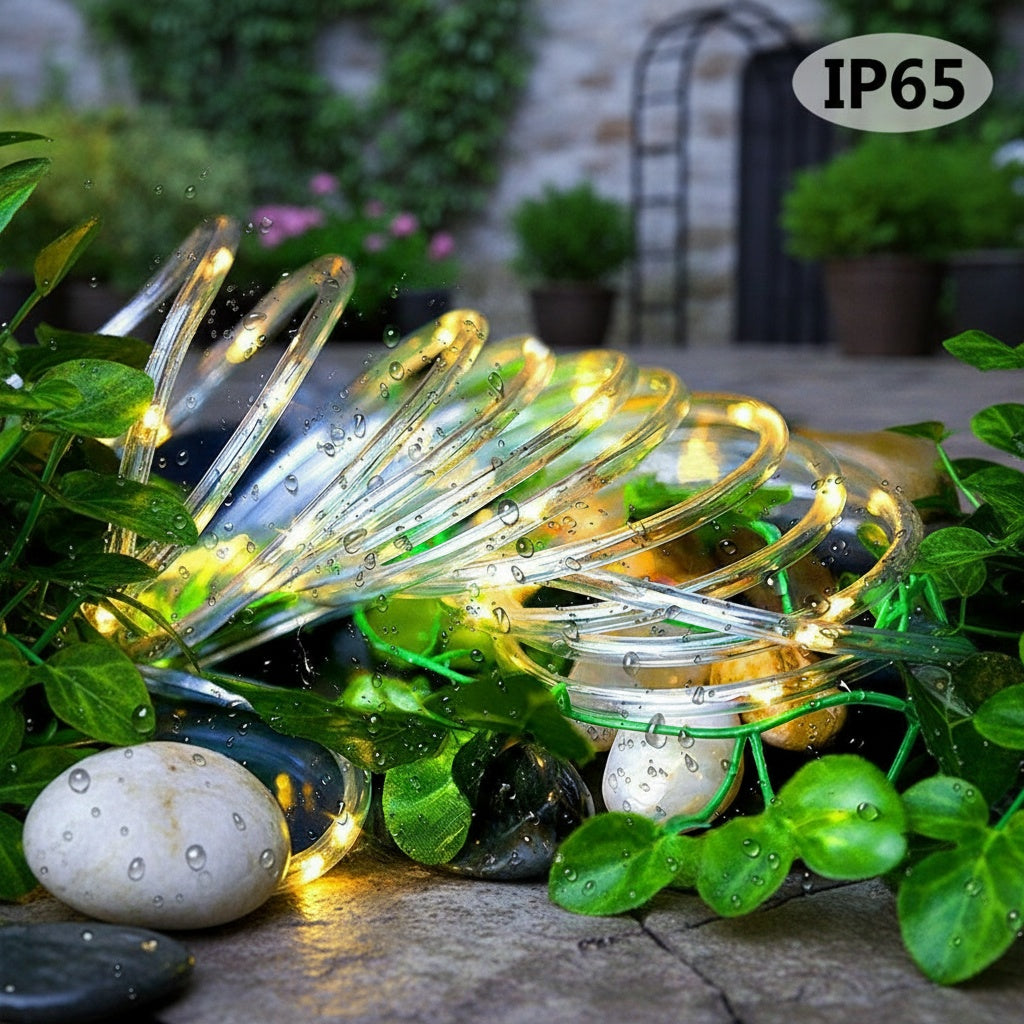 Solar String Lights Outdoor 36FT 100 LED with 8 Lighting Patterns, Waterproof Solar Powered Fairy Lights for Patio, Garden, Trail, Pool, RV, Aquarium, Christmas & Halloween Decoration, Multicolor Warm White