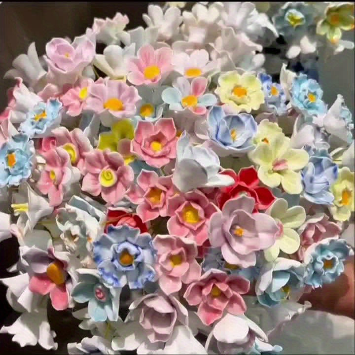 Handcrafted Ceramic Flowers 10pcs Realistic Decorative Floral Accents Random Colors for Home Wedding Party Valentine's Day Mother's Day Christmas Gift