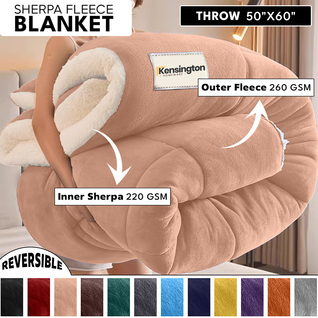 480GSM Heavy Sherpa Fleece Blanket Double-Sided Reversible Warm Throw for Couch Bed Office Travel All Season Comfort Sofa Decoration Holiday Gift