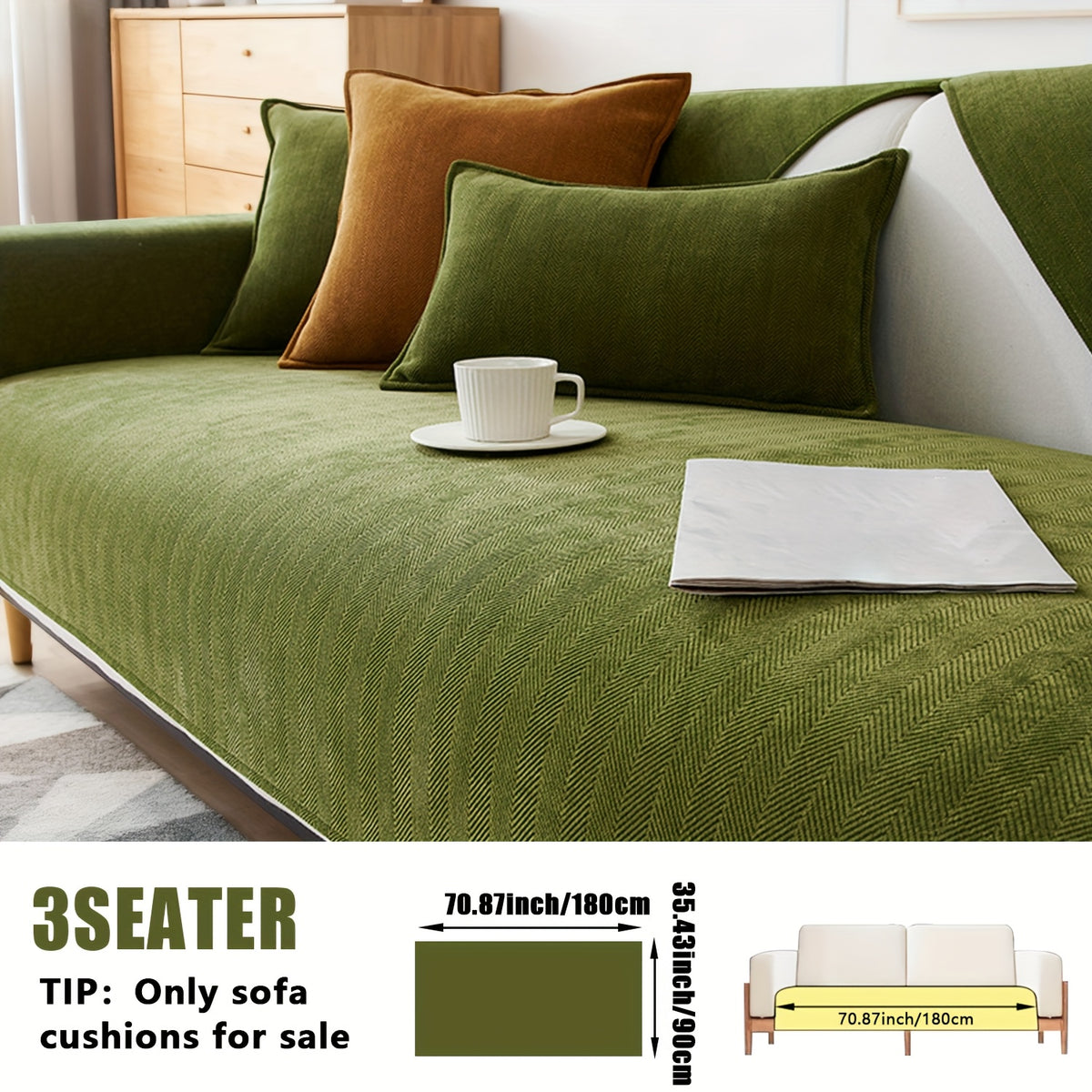 Chenille Ribbed Sofa Cover – Pet-Friendly Non-Slip Stretch Slipcover, Machine Washable Sofa Protector for 2, 3 & 4-Seater and Sectional Sofas, Modern Living Room Couch Cover