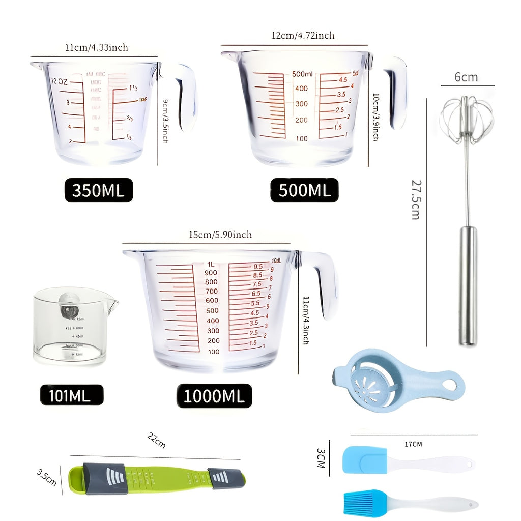 Glass Measuring Cup Set - Borosilicate Tempered Glass, 4-Piece or 9-Piece with 100ml Espresso Cups, Essential Kitchen Measuring Tools