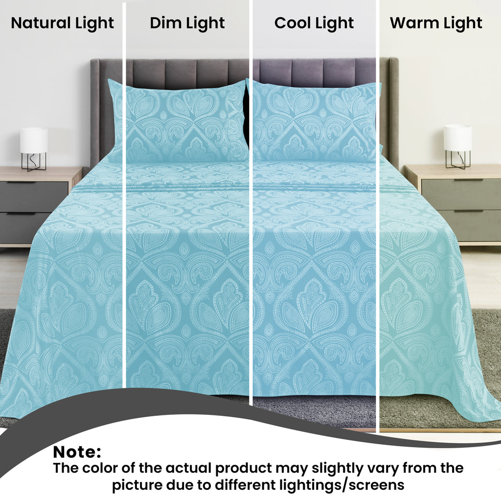 Paisley Bed Sheet Sets Queen King Twin Full Cal King – Soft Brushed Microfiber Deep Pocket Fitted Sheet & Pillowcases, Wrinkle Free