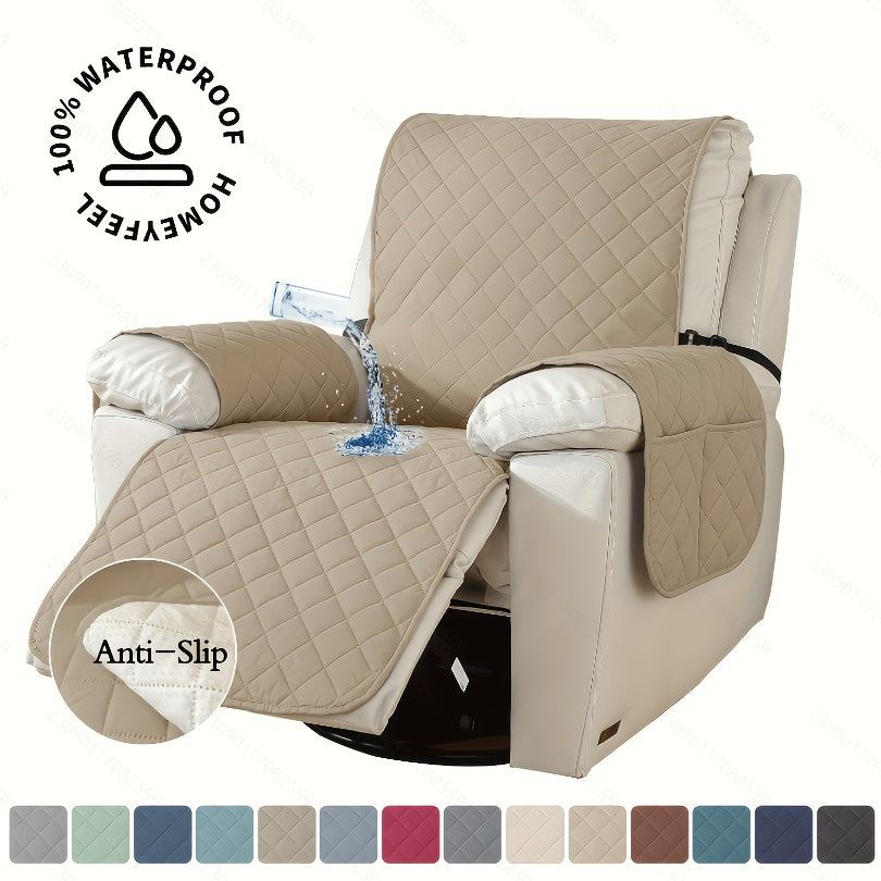 Recliner Chair Cover Waterproof Non-Slip, Oversized Recliner Slipcover with Side Pocket & Elastic Straps, Washable Furniture Protector for Dogs & Pets, Warm Cozy Chair Cover, 1 Piece
