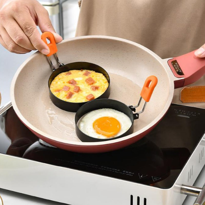 Egg Rings Set 6pcs Nonstick Stainless Steel with Silicone Handle – 4-Inch & 6-Inch Round Pancake Molds for Fried Eggs, Omelets & Breakfast Sandwiches