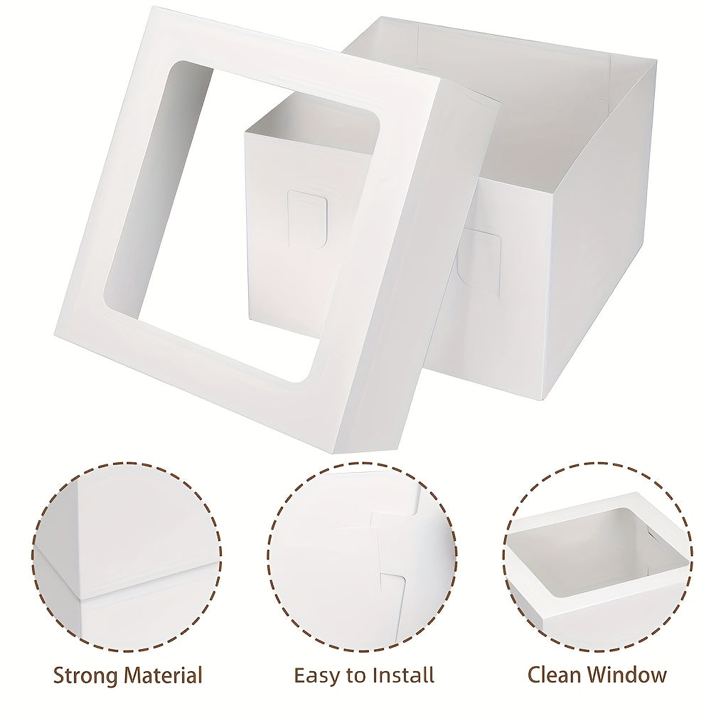 White Square Bakery Cake Boxes with Window - 8x8 & 12x12 Inch Tall Freezer-Safe Cardboard, Sets of 10/15/20, for Cakes Cupcakes Pastry Birthday Party Wedding | Nuvia Haven