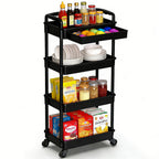 3/4-Tier Rolling Storage Cart with Drawers – Plastic Organizer with Lockable Wheels, Cup Holder & Hooks | Kitchen, Bathroom, Bedroom & Laundry Room