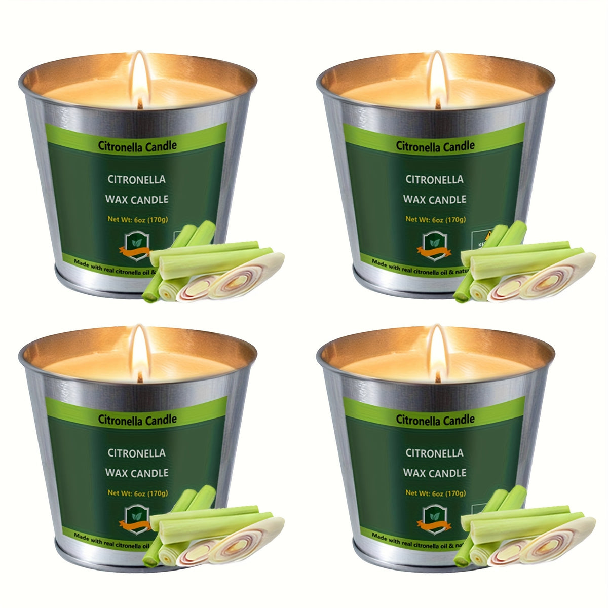 Citronella Candles Outdoor Set 4pcs 6oz Each 128 Hours Total Burn Time – Long-Lasting Mosquito Repellent Candles for Patio, BBQ, Camping, Garden, Yard & Deck, Perfect Father’s Day Gift