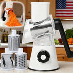 3-in-1 Manual Rotating Cheese & Vegetable Slicer with Interchangeable Drum – Handheld Stainless Steel Grater, Peeler & Chopper for Potatoes, Carrots, Cheese | Camping & Kitchen Use