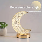 Crystal Touch Table Lamp Moon or Star Shape, Rechargeable Dimmable Bedside Lamp with 3 Color Modes, Aesthetic Bedroom Night Light for Living Room, Christmas & Holiday Decoration Gift