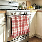 Farmhouse Oven Skirt Curtain – Handmade Checkered Ruffled Drawstring Decorative Panels for Oven, Stove & Cabinet Covers | Rustic Kitchen Appliance Decor | Nuvia Haven
