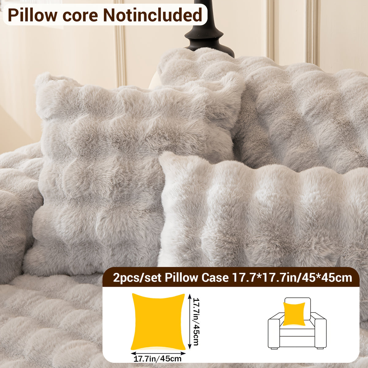 Faux Rabbit Fur Sofa Cover Non-Slip Stretchable Slipcover 3/4 Seat Bubble Soft Couch Protector – Breathable, Machine Washable, Fits Living Room, Bed & Dorm, Warm Home Decor Furniture Cover