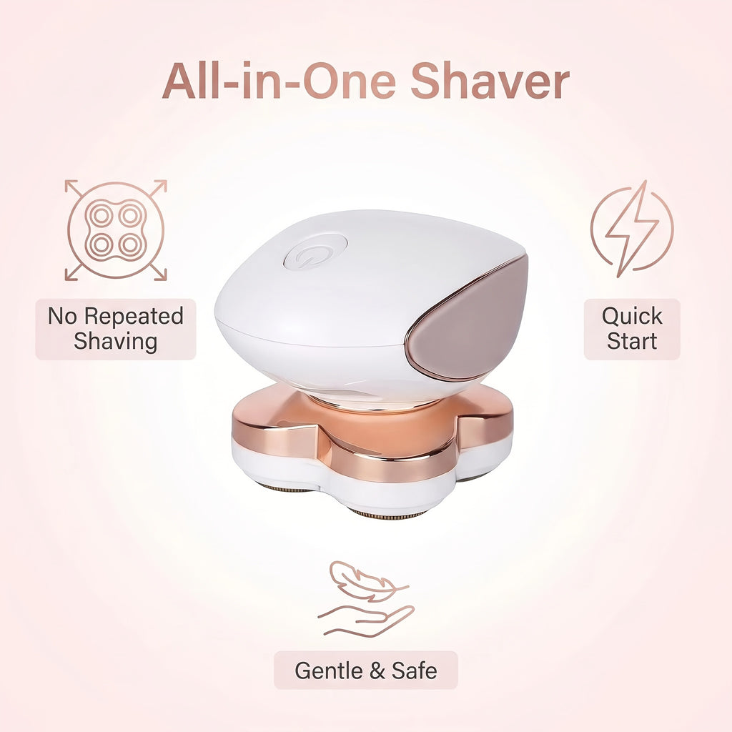 Women's Full Body Electric Razor 4-Head 360° Rotating, USB Wet Dry Shaver for Face Bikini Legs Arms Underarms, Portable Hair Removal Tool with Trimmer Accessories