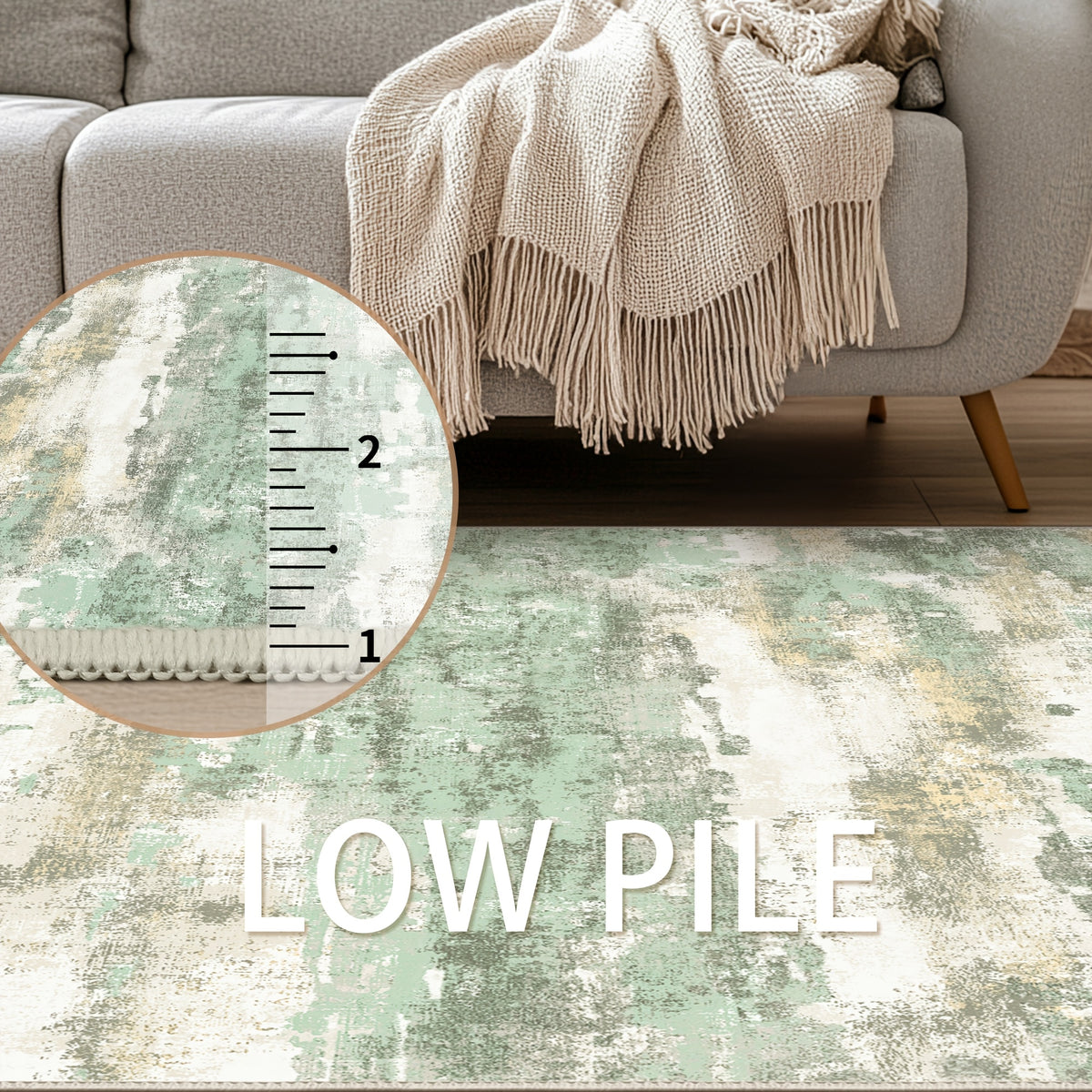 Modern Abstract Area Rug Low Pile Machine Washable Non-Slip for Living Room, Bedroom & Dining – Sage Green, Blue & Dark Grey, 4 Oversized Options