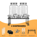 2-Pack Glass Beverage Dispenser with Fruit Infuser, Ice Cylinder & Stainless Steel Spigot – 1 Gallon Lemonade Drink Dispenser for Parties, BBQ, Weddings & Picnics