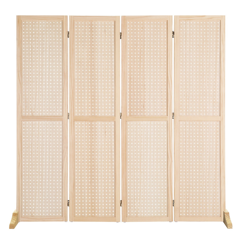 5 FT Freestanding Pegboard Room Divider | Wood Folding Privacy Screen & Display Board Organizer with Support Feet – White, Black, Natural, Grey | Craft Shows, Retail & Home