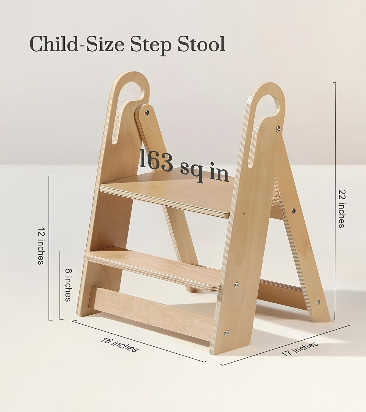 Kids Step Stool Foldable Anti-Slip Double Tier with Handle – Natural Wood Finish Children's Step Stool for Bathroom, Kitchen, Bedroom & Countertops